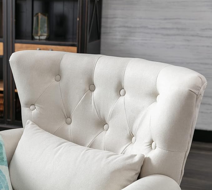 Janoray Mid Century Modern Accent Chair Upholstered Armchair Comfy Linen Fabric Single Sofa with Tufted Wingback for Small Spaces Bedroom Living Room, Beige
