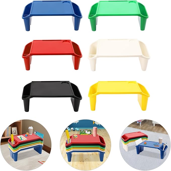 6 Pcs Kids Lap Desk Tray, 19.69 * 9.84 * 7.09in Lap Desks with Storage, Lap Desk Tray with Side Pockets and Slot for Writing Eating Game Classroom (Colorful 1)