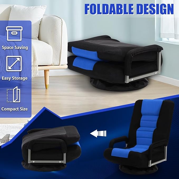 ACIPENSER Swivel Gaming Chair Multipurpose Floor Gaming Chair for Playing Video Games, TV, Reading w/Armrest Lumbar Support & 6 Adjustable Postion Backrest for Adults & Kids,Blue