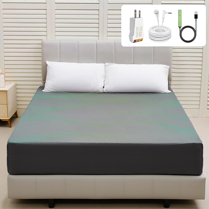 Groundingtop Bare Earth Grounding Sheets Twin Size - 90% Cotton + 10% Silver Fiber Earthing Sheets Grounded Well Bed Sheet - Conductive Earth Fitted Sheet for Better Sleep(Gray, Twin,35 * 75 * 15inch)