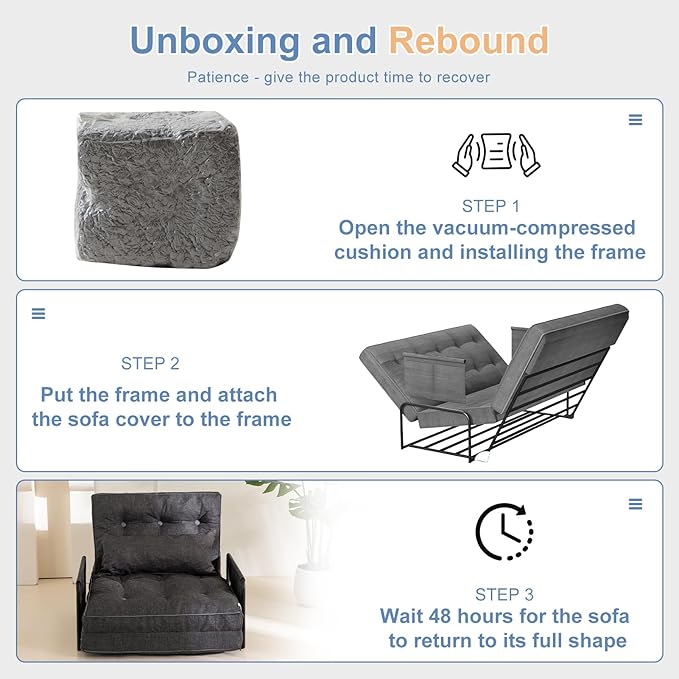 YOSHOOT Adjustable Lazy Floor Sofa, Folding Couch Bed with 5 Positions Adjustable Backrest, Convertible Bean Bag Sofa Bed Couch Foldable Sleeper Chair with Pillow for Reading Gaming（Grey, Single）