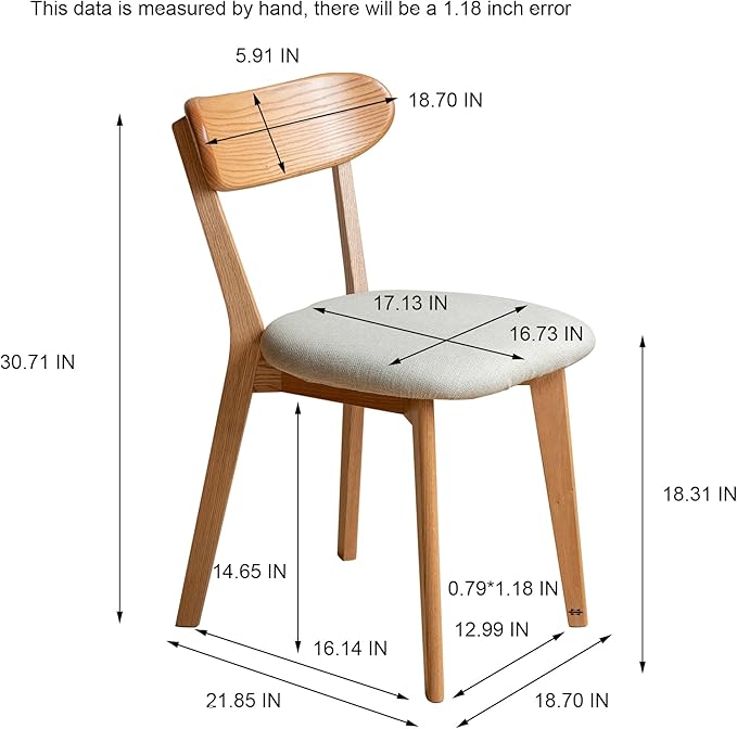 Grewood 100% Solid Oak Wood Dining Chairs,Mid Century Modern Dining Chairs with Upholstered Cushion,Kitchen,Dining Room Chairs Set of 4 (4, Original Color White Upholstery)