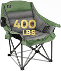 LANMOUNTAIN Oversized XL Folding Camping Chair,Heavy Duty Support 400Lbs,Large Comfy Padded Camp Chair for Adults,Lawn Arm Chair w/Cup Holder,Phone Holder,Carry Bag Perfect for Outdoor (Green)