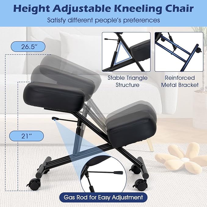 Giantex Ergonomic Kneeling Chair for Office, Knee Stool Chair w/Adjustable Height and Seat Angle to Relieve Pain, Posture Desk Chair w/Lockable Universal Wheels, Thick Padded Cushions, Black (2)