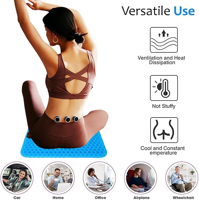 Yimiyaa Gel Seat Cushion, Double Thick Egg Gel Cushion for Pressure Pain Relief, Breathable Wheelchair Cushion Chair Pads for Car Seat Office Chair Blue