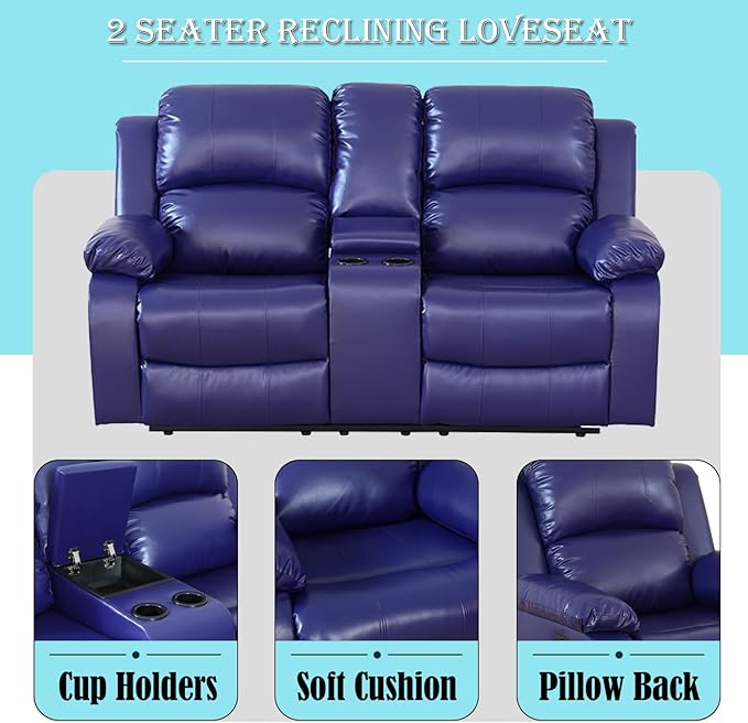 Caberryne Leather Recliner Sofa，Reclining Sofa Set for Living Room Furniture Sets，Purple Double Recliner Loveseat for Living Room/Office/Theater Seating/Rv(2 Seater Couch)