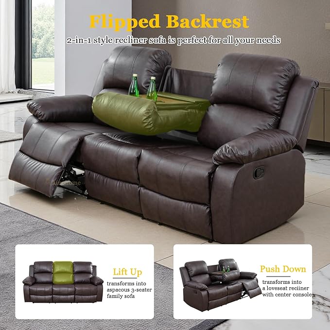 A Ainehome Living Room Furniture Set Leather Recliner Sofa Set Loveseat Chair Furniture Sofa Set for Living Room/Small Space/Rv/House/Office/Theater Seating (A-Brown Leather, 3 Piece Set)