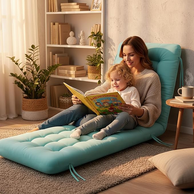 Vercraft Long Floor Cushion Large Floor Cushion with Brushed Cotton 74.8 x 27.5 x 3.15 in Jumbo Lounger Pillow for Outdoor Indoor Bay Window Meditation Yoga Reading Sleeping(Cyan)