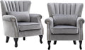 chairus Mid-Century Modern Accent Chairs Set of 2 Comfy Sofa Chairs Channel Back Armchairs with Small Pillow for Living Roon Bedroom Club - Velvet, Grey
