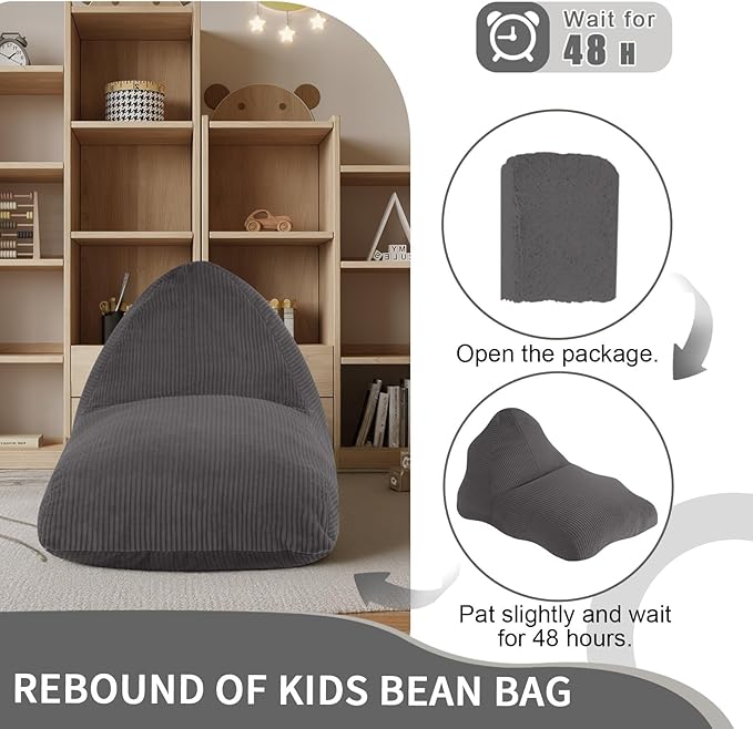 COMAX Bean Bag Chairs for Kids, Kid Beanbag Chair with Filler, Toddler Lounge Bean Chair Corduroy, Lazy Floor Lounger for Girls and Boys Stuffed, Grey
