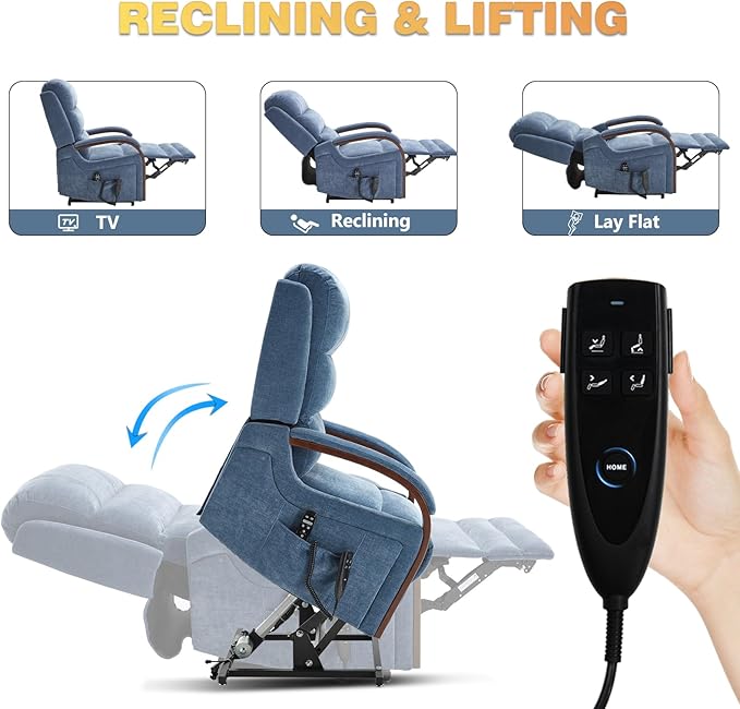 Dual Motor Power Lift Recliner Chair, Lift Chair with Massage and Heat for Elderly, Lay Flat Recliner, Standing Assistance, Infinite Position Reclining, Living Room Chair, Chenille, Blue