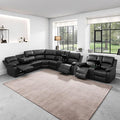 SIENWIEY Manual Leather Recliner Sectional Sofa for Living Room,L Shaped Reclining Sectional Corner Couch with Loveseat,Black Recliner Sofa Set with Storage Console/Drop Down Coffee Table/Cup Holders