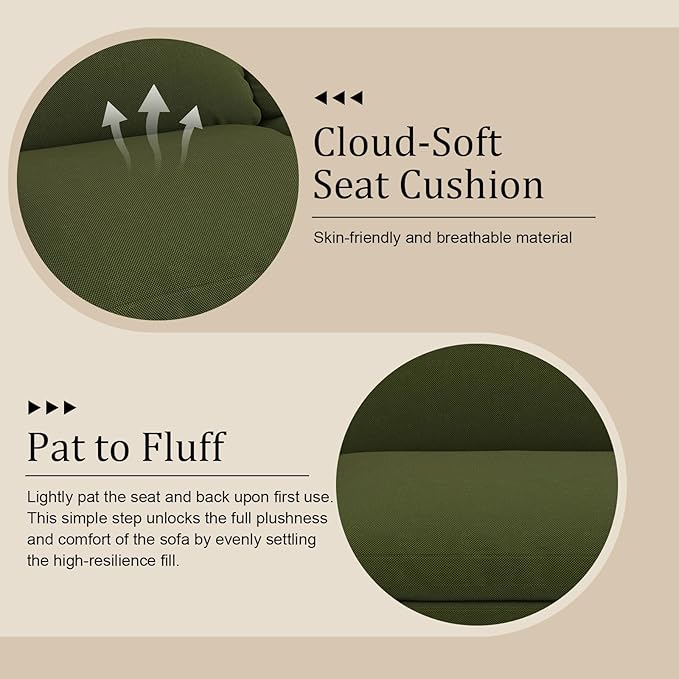 Forest aesthetics Modular Sectional Sofa Cloud Couch,78.6" Down Filled Comfy Cloud Modern Sofa,2 Seater with Green Linen Couch Cushion Covers Removable Furniture for Living Room