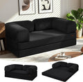 COMAX Futon Sofa Bed, 4-in-1 Floor Foldable Sofa Couch Bed Queen with L-Shaped Armrests, Convertible Folding Chair Bed Sleeper Mattress Fold Out Comfy Lounge for Living Room Bedroom, Faux Fur Black