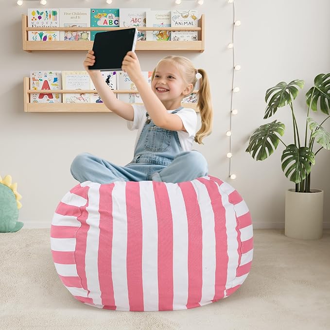 COMAX Bean Bag Chair for Kids, Kid Beanbag Chair Cute, Cotton Canvas Lazy Chair with Shredded Foam Filling, Stuffed Floor Sofa Couch for Boys and Girls, Pink