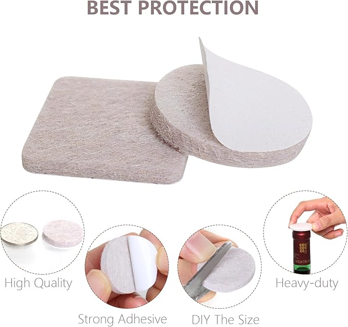Yelanon Felt Furniture Pads -48 Pcs 1.5" Premium Felt Pads for Chair Legs Furniture, Floor Protectors for Hardwood Floors, Beige
