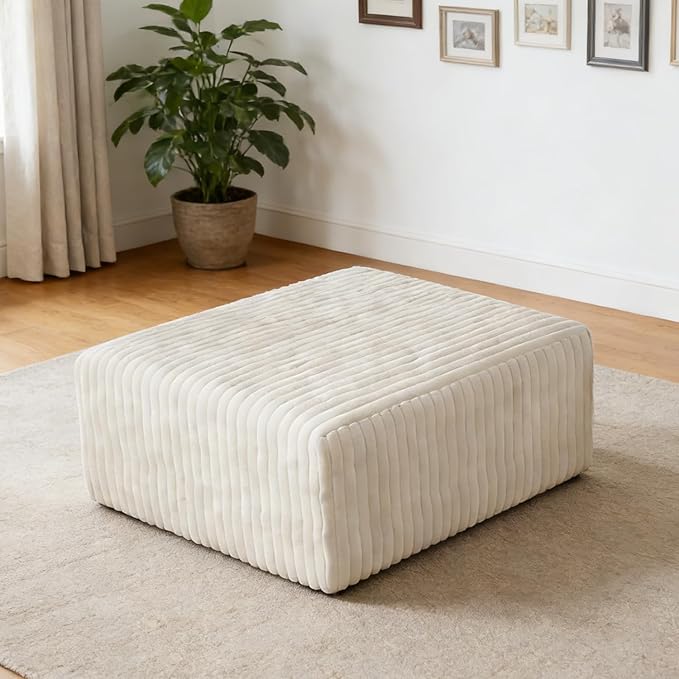 106" Boneless Couches for Living Room, Modular Sectional Sofa, L-Shape Sofa Couches,Cloud Couch Sectional, Comfy Corduroy Sofa, with Deep Seat, No Assembly Required (Beige, 1 Ottoman)