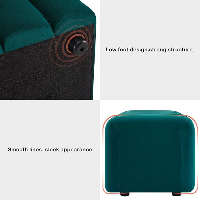 MCombo Waiting Room Benches, Guest Reception Lobby Chairs for Salon, Velvet Upholstered Ottoman for Bedroom Entryway 4698 (Green)