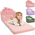 TinyPalsa Kids Couch, Convertible Sofa to Lounger Fold Out, Pink Magical Pony Design Chair for Toddlers 1-3, Gift for Birthday, Movie Night