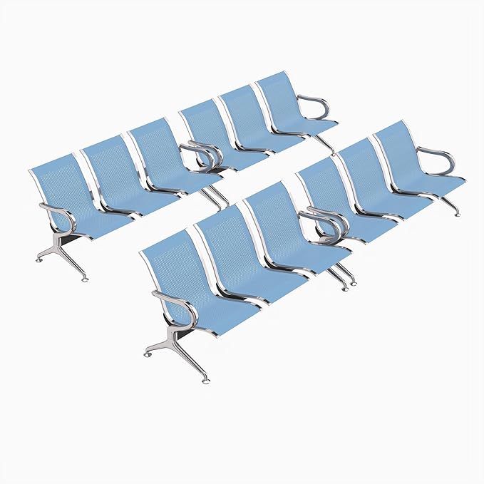 Kinfant 3-Seat Waiting Room Chair - Office Guest Reception Chairs with Ergonomic Backrests, Airport Waiting Bench with Armrests, Metal Waiting Furniture for Hospital, Bank, Salon, (Blue, Set of 4)