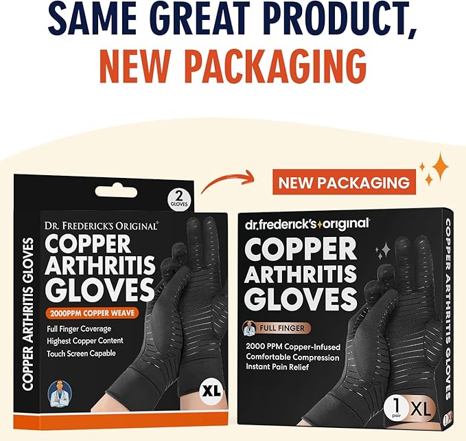 Dr. Frederick's Original Copper Compression Arthritis Gloves - Doctor-Developed Hand Pain Relief for Arthritis, Carpal Tunnel & Tendonitis - All-Day Comfort, Typing & Daily Use - Full Finger, X-Large
