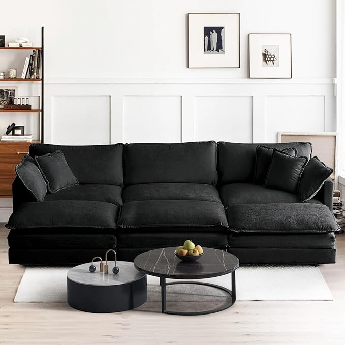 SoarFlash Chenille Sectional Sofa, Comfy Modular Coush Sofa with Ottoman, Modern 3 Seat Recliner Deep Seat Sofa Set for Living Room,Grey