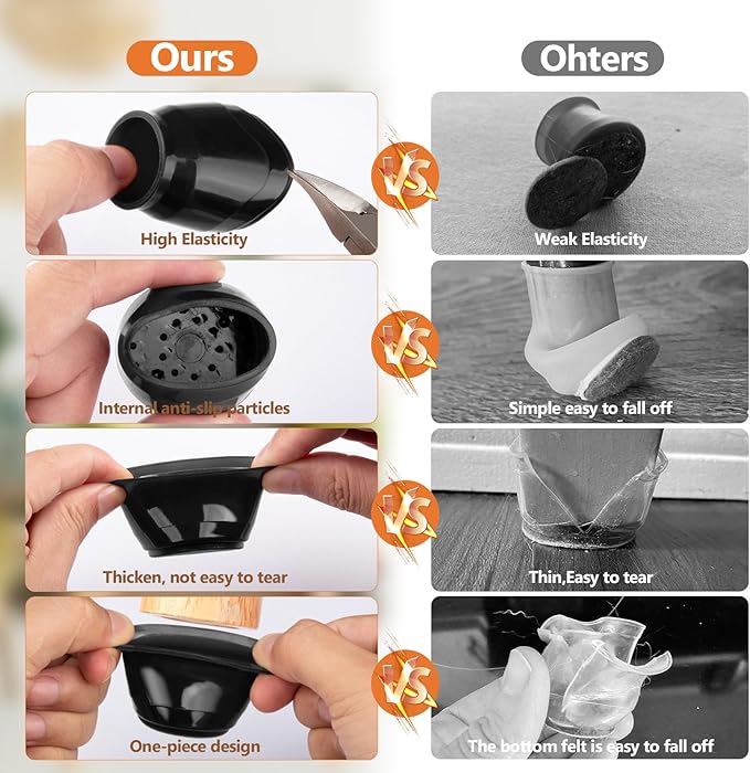 36pcs Round Chair Leg Floor Protectors, Felt Pads Chair Leg Protectors for Hardwood Floors, Silicone Furniture Feet Cups Covers Felt Pads, Prevents Scratches & Reduce Noise, Black, Large