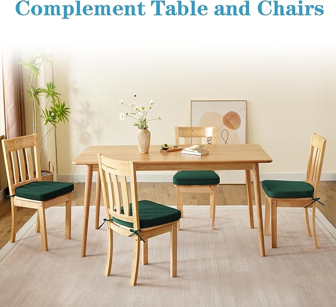 Chair Cushions for Dining Chairs Set of 6, Non Slip Kitchen Chair Pads, 17" x 16" x 2", Indoor Dining Chair Cushions with Ties, D-Shaped Seat Cushions for Kitchen Chairs, Dark Green