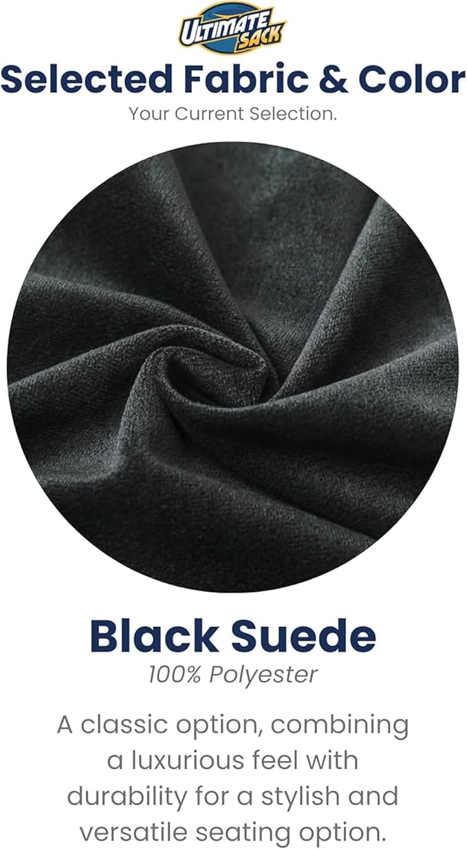 Ultimate Sack 5000 5-Foot Bean Bag Chair, Black Suede Cover – Oversized Foam Lounger, Floor Seat, Small Sofa, or Couch Bed for Living Area, Gaming Room, or Reading Lounge