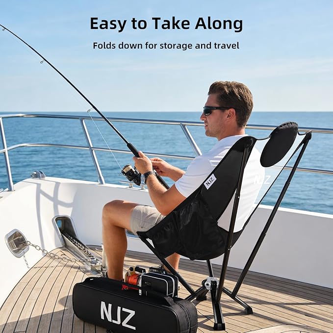 NJZ High-Back Folding Chair for Indoor & Outdoor Use — Comfortable High-Back Support, Easy One-Piece Setup, Stable Aluminum Frame, Portable Chair for Backyard, Camping & Everyday Relaxation