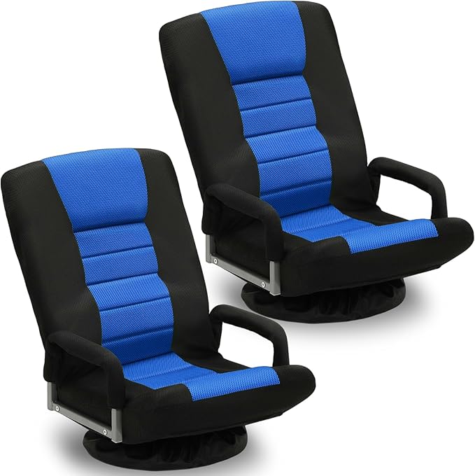 Swivel Gaming Chair 360 Degree Multipurpose 2PACK Floor Chair w/Armrest & 6 Adjustable Postions Backrest for Adults & Kids, for Reading, Gaming, Watching, Relaxing, Blue