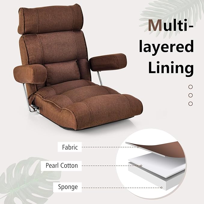Giantex Adjustable Folding Sofa Chair - Lazy Floor Chair with Infinitely Adjustable Backrest, Extendable Armrest & Seat, Couch Recliner for Meditation, Reading, Gaming Floor Chairs for Adults (Brown)