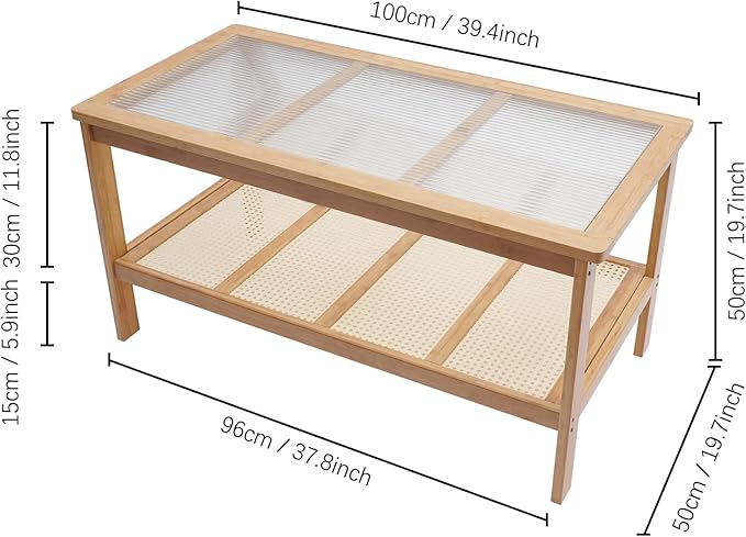 2 Tier Pedestal Coffee Table Glass Top Coffee Table Sofa Tables with Open Storage Living Room Furniture, Double Layer Modern Living Room Table Tea Table Low Table for Sitting on The Floor