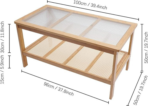 2 Tier Pedestal Coffee Table Glass Top Coffee Table Sofa Tables with Open Storage Living Room Furniture, Double Layer Modern Living Room Table Tea Table Low Table for Sitting on The Floor