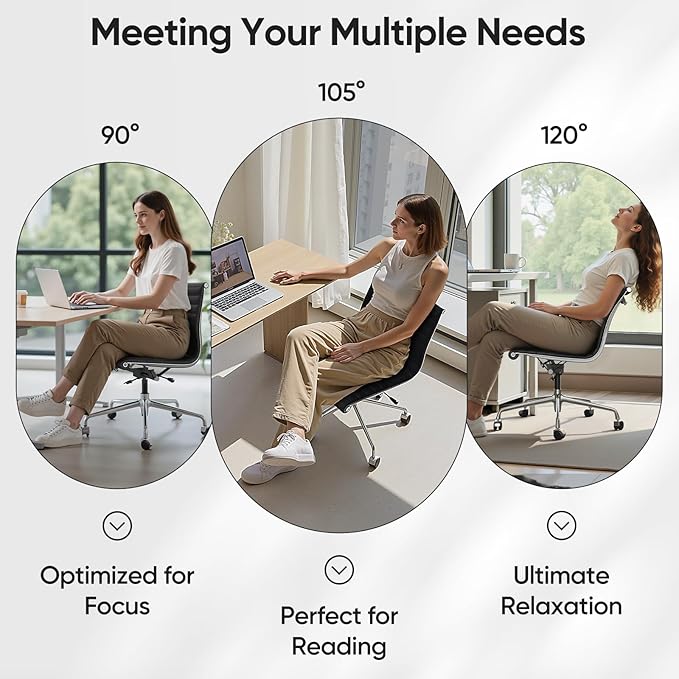 OTDMEL Armless Ribbed Office Desk Chair with Top Grain Leather, Mid Back Ergonomic Swivel Room Chair, Adjustable Height 5-Star Base, Black