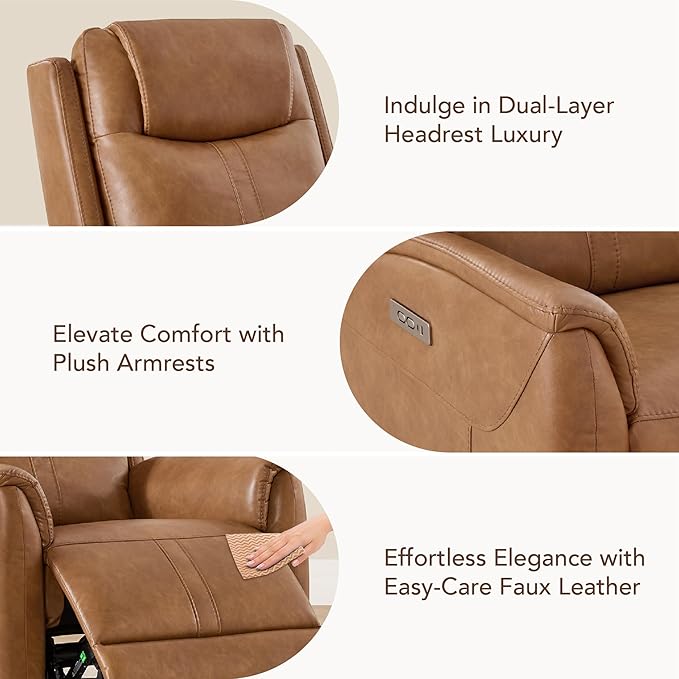 CHITA Power Recliner Chairs for Adults, Electric Leather Super Zero Gravity Recliner with USB & Type-C Charging Ports for Living Room, Bedroom & Home Theater Relaxation, Faux Leather in Camel