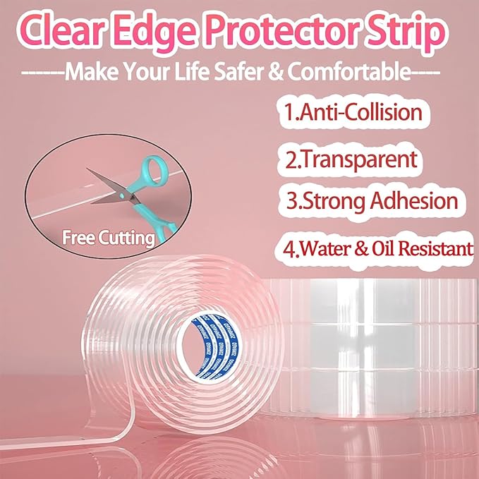 ZOMPAGO Clear Soft Corner Protectors for Furniture Strip,1.4in x13FT,Sharp Edge & Table Bumper,Window Edge,Wall Protector, Soft Corner Guards Safe for Proof,Table Corner Protectors in Family