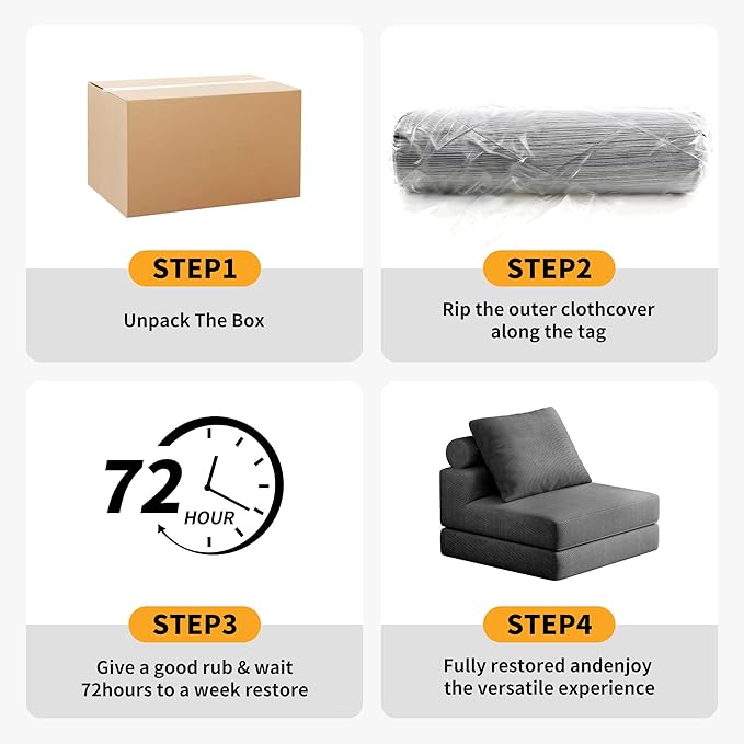 Folding Sofa Bed – Convertible Sleeper Chair Bed with Pillows/Single Floor Couch/Small Futon Couch Filled with High-Density Foam for Lounge, Guest Room or Office (Gray)