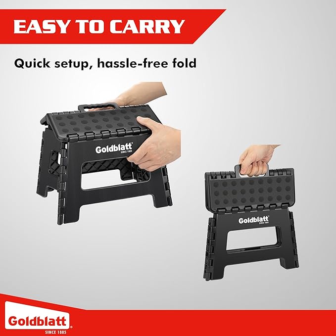 Goldblatt 8.5" Folding Step Stool 2-Pack for Adults and Kids, Heavy-Duty Plastic Portable Foldable Stool with Non-Slip Top and Anti-Skid Feet, 300 lbs Capacity, Kitchen & Bathroom, Black