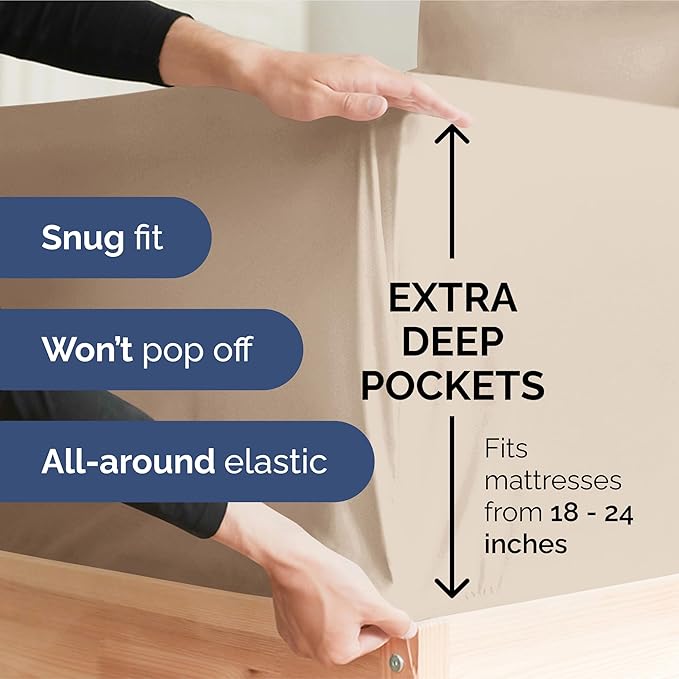Extra Deep Pocket Twin XL Sheets - 3 Piece Breathable & Cooling Bed Sheets - Hotel Luxury Bed Sheet Set - Soft, Wrinkle Free & Comfy - Easily Fits Extra Deep Mattresses - Deep Pocket Wheat Sheets Set