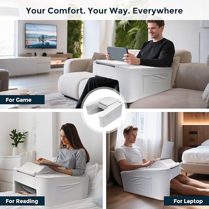 DeskLogics Ultimate Gaming Pillow & Lap Desk Combo,Large Ergonomic Bed Rest with Cup Holder, Phone Stand & Pockets, Reading Pillow for Adults, Laptop Stand for Bed & Couch, Dorm Room & Gamer Gifts