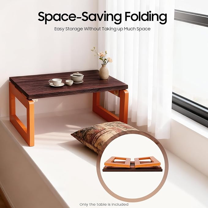 NemuGuda Portable Folding Coffee Table, Japanese-Style No Assembly Low Desk for Sitting on The Floor, Compact Side Tea Table for Living Room Apartments Offices Small Spaces