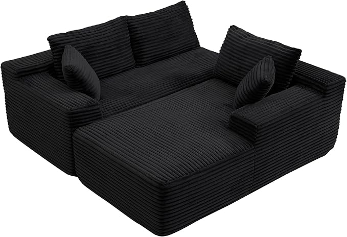 HYJT-H&K Modular Sectional Sofa Cloud Sectional Couch, 95" Comfy Fluffy L Shaped Black Couches for Living Room, Deep Seat Memory Foam Plush Corduroy Boneless Couch Sectionals Right Facing Chaise Sofa