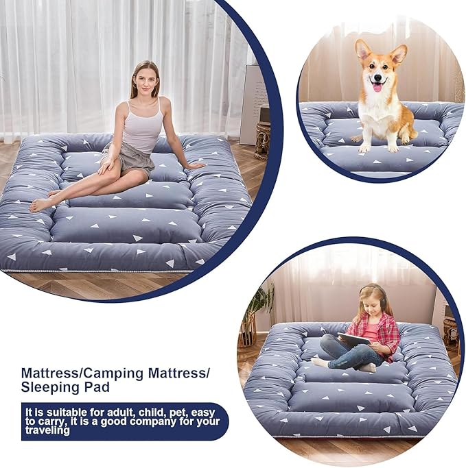 Japanese Floor Mattress,Thicken Japanese Floor Sleeping Pad Foldable,Roll Up Tatami Mat Easy to Store and Portable,Futon Mattress Suitable for Camping and Guest Room (Starry Blue, Twin (80" x 36"))