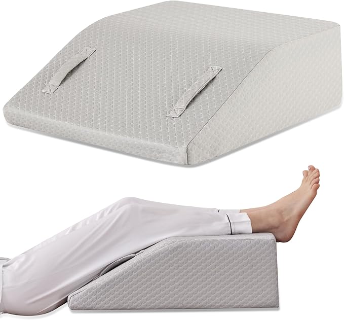 Ruqmuis Leg Elevation Pillow for After Surgery, 6inch Foam Leg Elevating Pillow for Swelling and Blood Circulation, Leg Wedge Pillow for Sleeping, Knee Pillow for Knee Hip Ankle Pain Relief, Grey