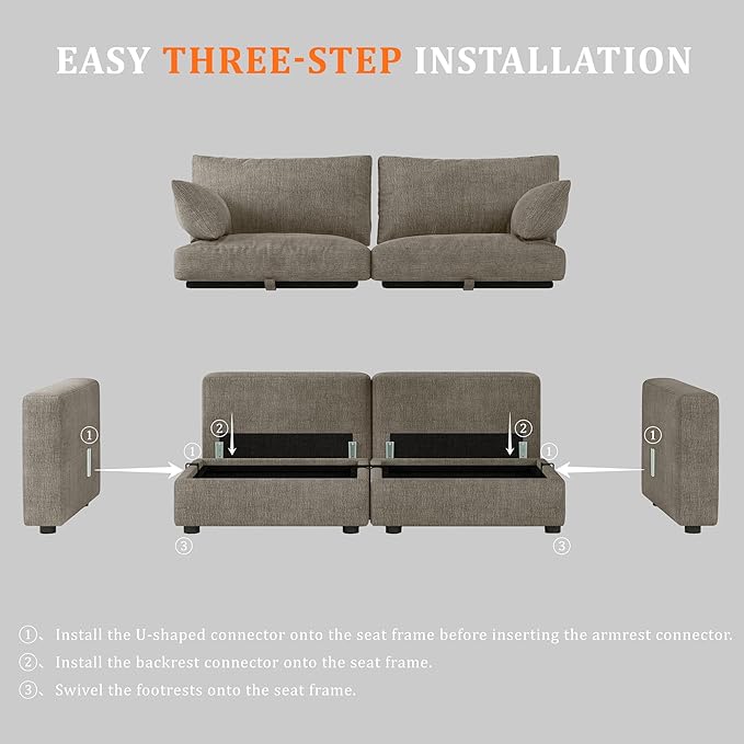 Cloud Modular Sectional Sofa Couch with Storage Ottoman, 99" Oversized Sectional Couches for Living Room, Cloud Modular L-Shaped Sofa with Chaise, 6 Seater, Chenille, Light Gray