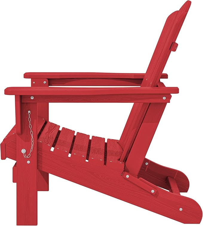 KINGYES Folding Adirondack Chair Set of 2, HDPE All-Weather Folding Adirondack Chair, Light Red