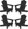 KINGYES Folding Adirondack Chair Set of 4, HDPE All-Weather Patio Chairs, Wooden Textured Lawn Chair for Poolside, Backyard, Deck, Fire Pit, Black