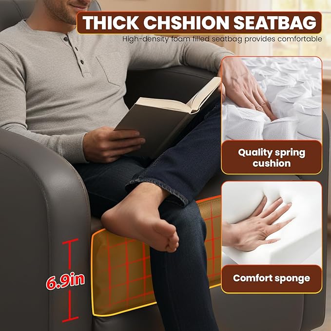 BestMassage | Recliner Chair | No Massage Function | Pu Grey | with Lumbar Support, Adjustable Push Back, Wide Armrests, Footrest & Padded Seat | Easy Assembly | for Living Room, Home Theatre