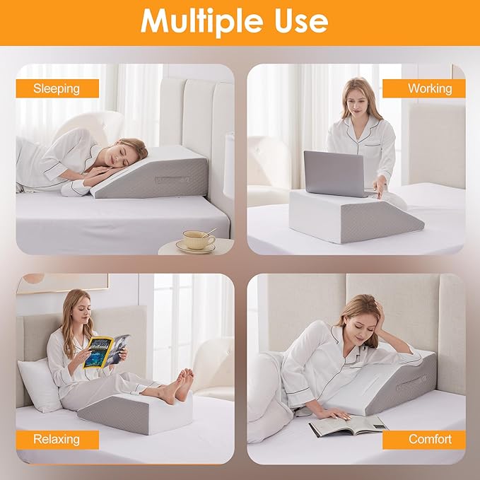 Ruqmuis Leg Elevation Pillow for After Surgery, Leg Elevating Pillow for Swelling & Blood Circulation, Leg Wedge Pillow for Sleeping, Knee Pillow for Knee Hip Ankle Pain Relief, 23.6×16.8×8Inch White